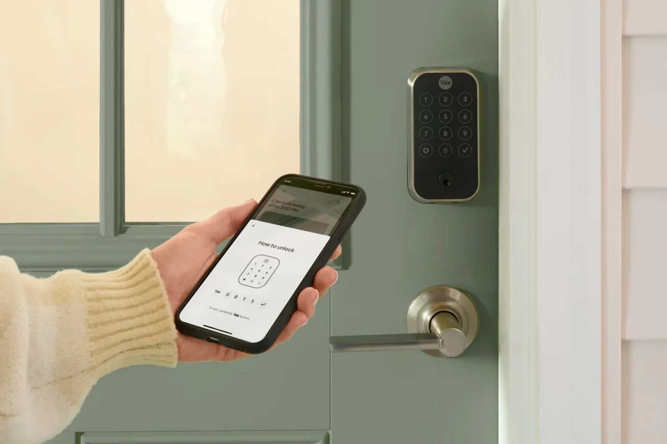 Smart lock on a rental property front door